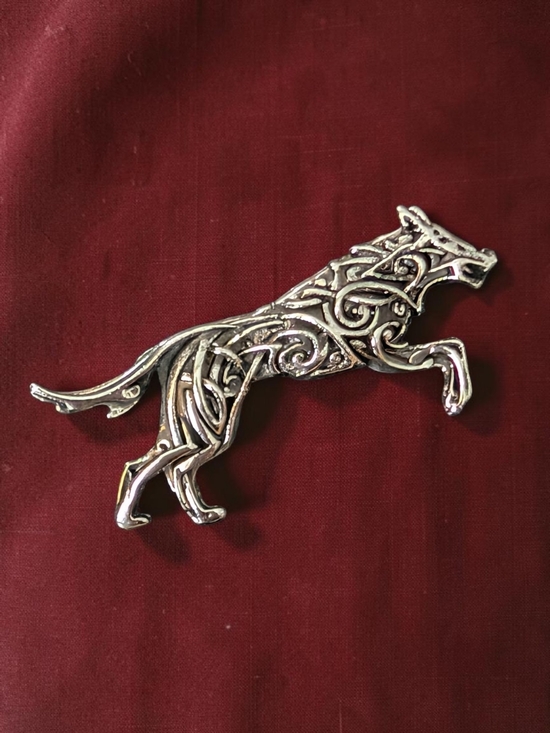 Jewelry - Silver Celtic Wolf Brooch - Metallic Silver